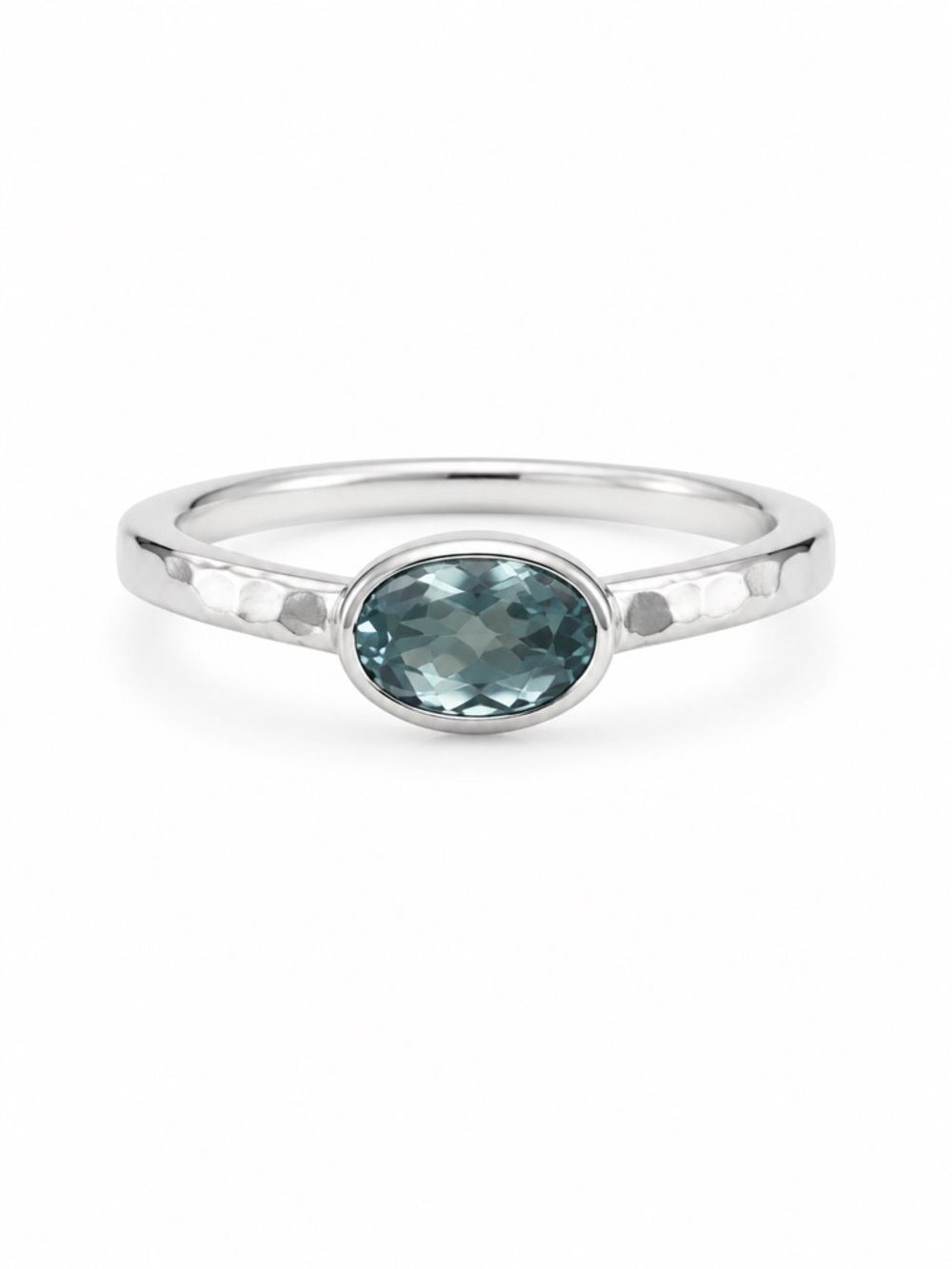 Blue Topaz Hammered East West Ring (S925)